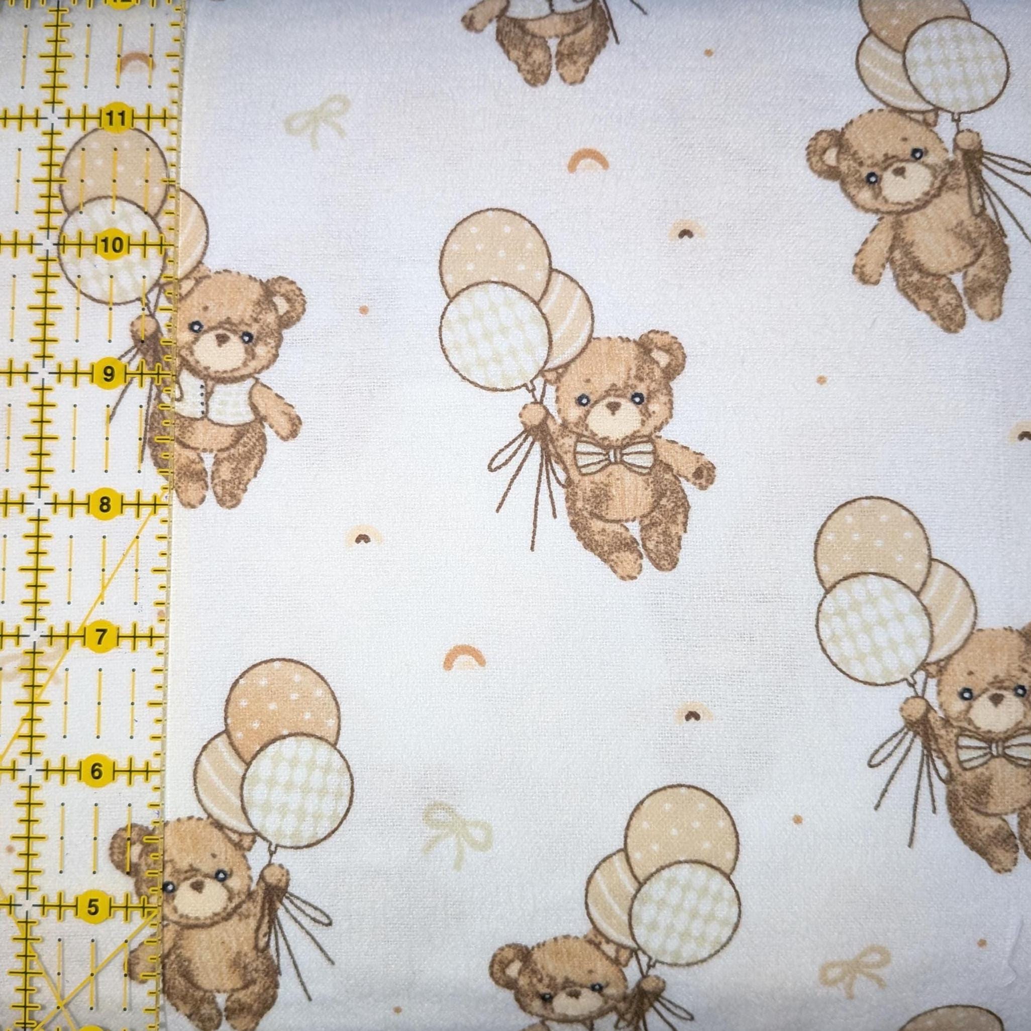 Camelot Fabrics ~ TEDDY BEAR'S Adventures ~ FLANNEL ~ White, Beige, and Taupe ~ Sold by the 1/2 Yard