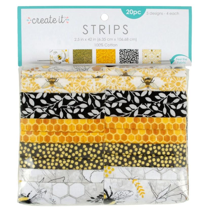 Fabric Editions ~ Create It ~ BEE ~ 2.5in STRIPS ~ White, Yellow, Gray, and Black