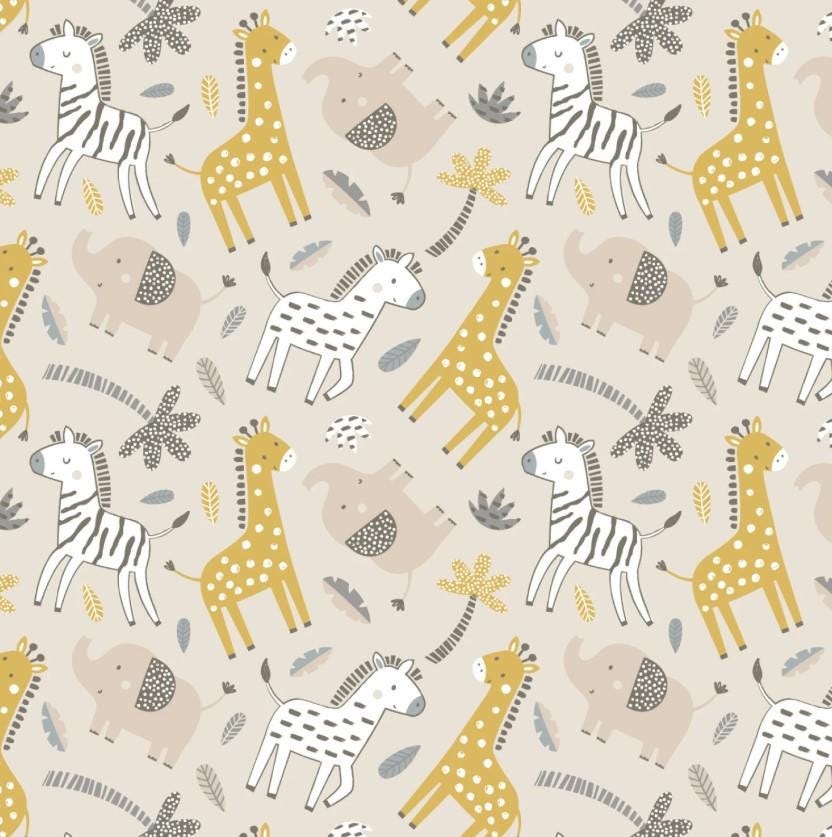 Camelot Fabrics ~ BUNGLE In The JUNGLE ~ FLANNEL ~  White, Yellow, and Gray ~ Sold by the 1/2 Yard