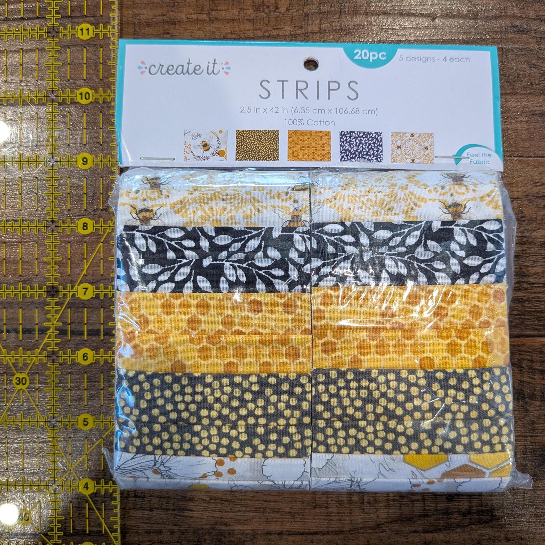 Fabric Editions ~ Create It ~ BEE ~ 2.5in STRIPS ~ White, Yellow, Gray, and Black