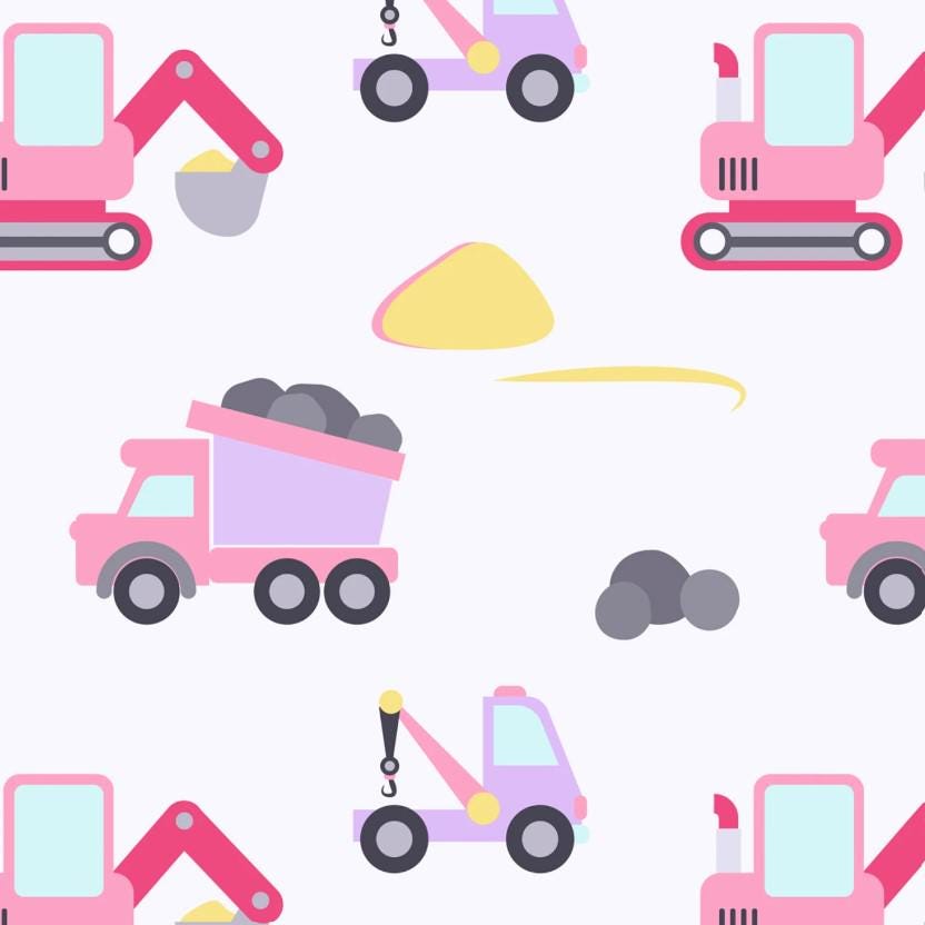 David Textiles ~ BABY CONSTRUCTION ~ FLANNEL ~ Pink ~ Sold by the 1/2 Yard