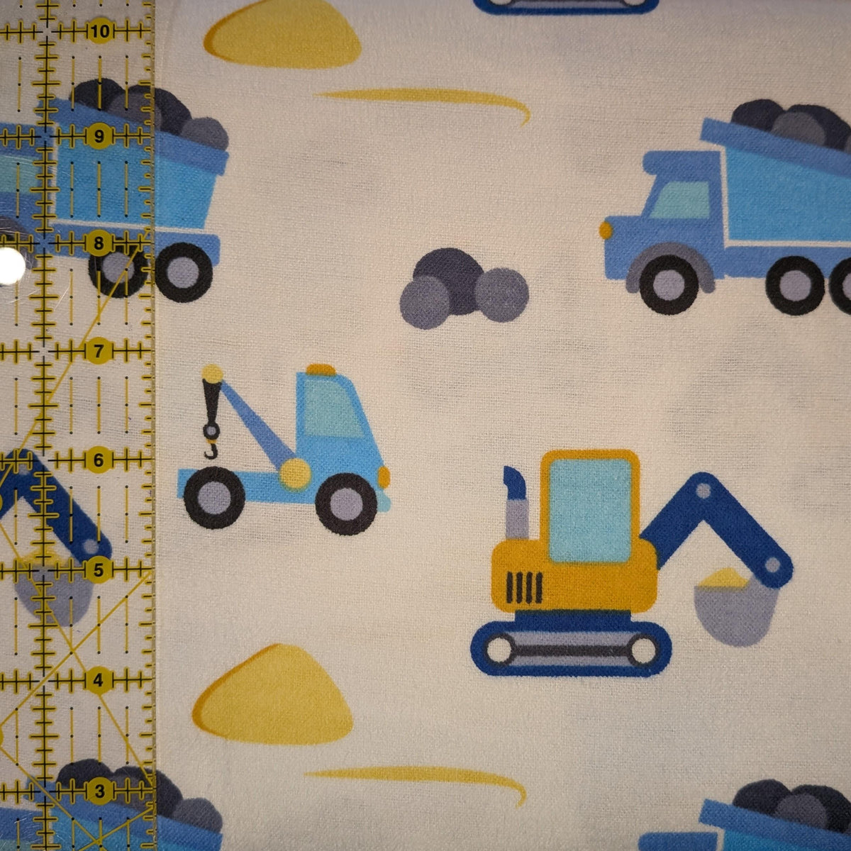 David Textiles ~ BABY CONSTRUCTION ~ FLANNEL ~ Blue ~ Sold by the 1/2 Yard