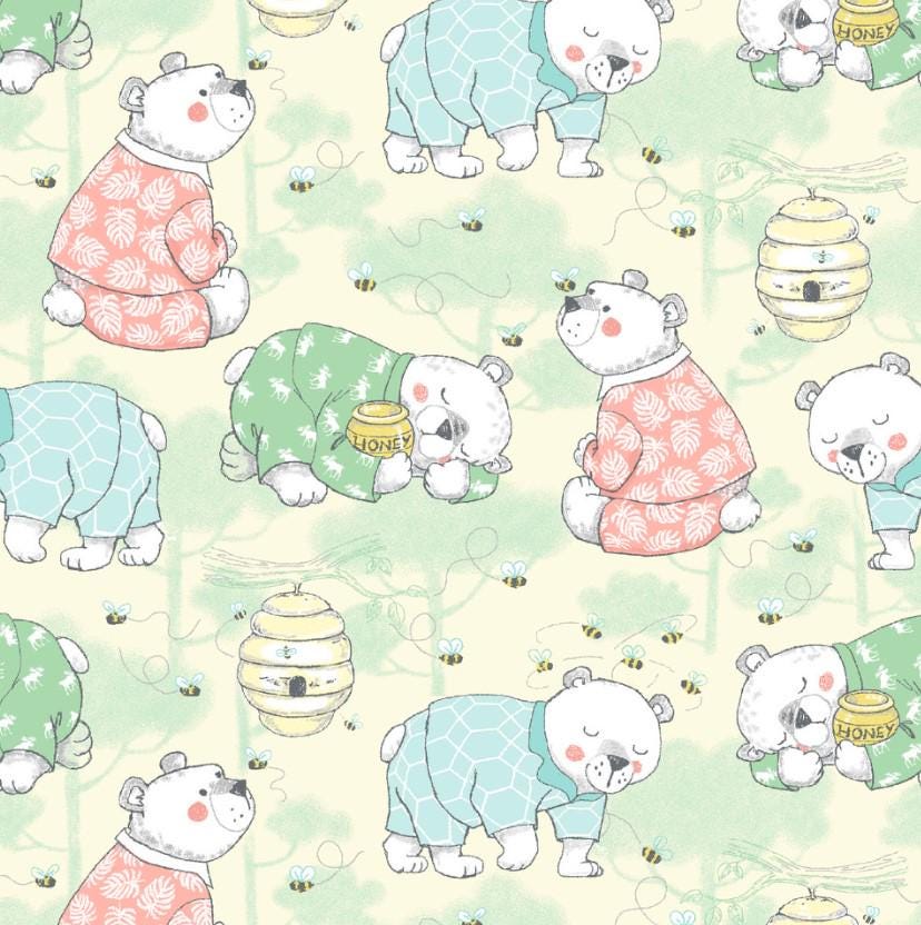 A.E. Nathan ~ SLEEPY BEAR ~ FLANNEL ~ Yellow ~ Sold by the 1/2 Yard