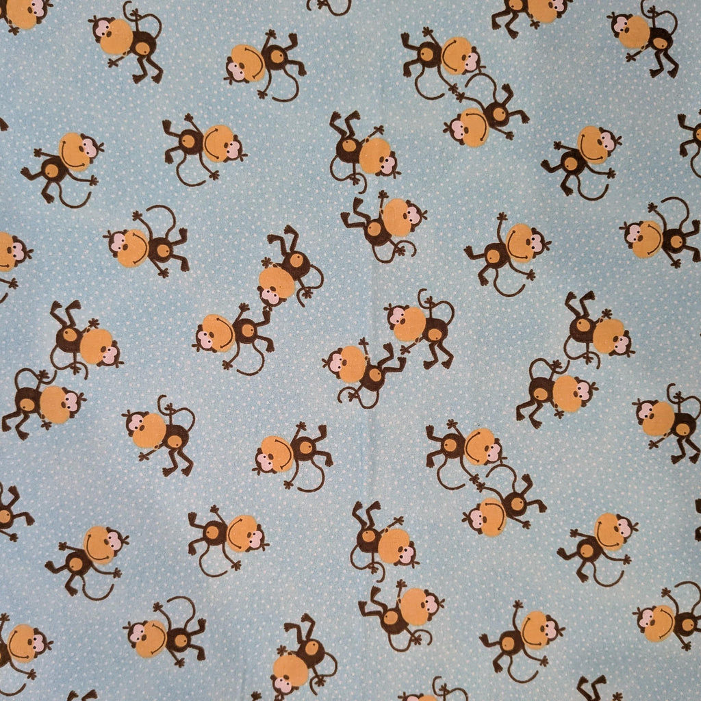 A.E. Nathan ~ TOSSED MONKEYS ~ FLANNEL ~ Aqua ~ Sold by the 1/2 Yard