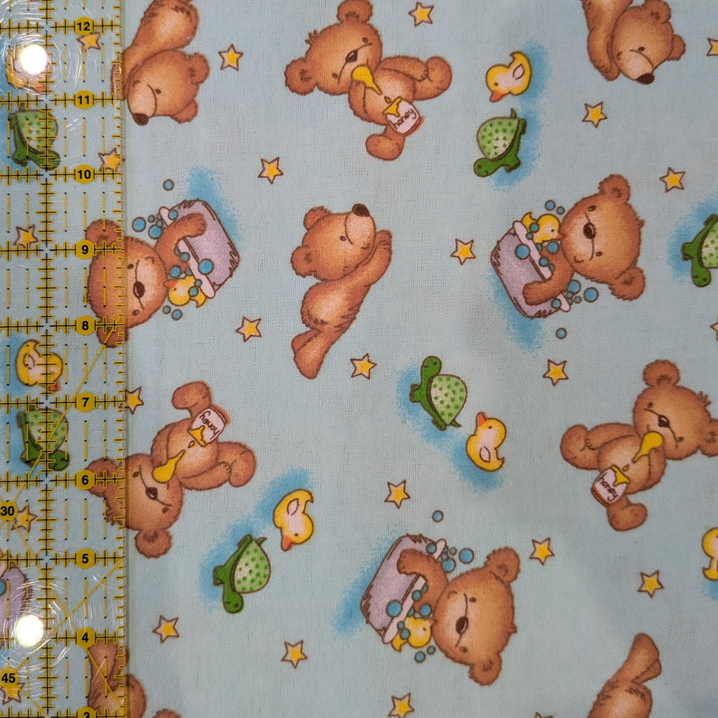 A.E. Nathan ~ TEDDY BEAR ~ FLANNEL ~ Aqua ~ Sold by the 1/2 Yard