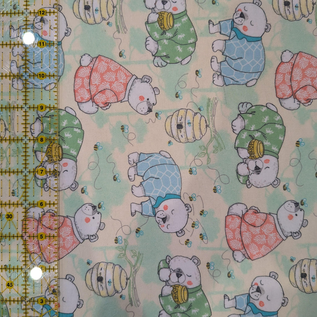 A.E. Nathan ~ SLEEPY BEAR ~ FLANNEL ~ Yellow ~ Sold by the 1/2 Yard