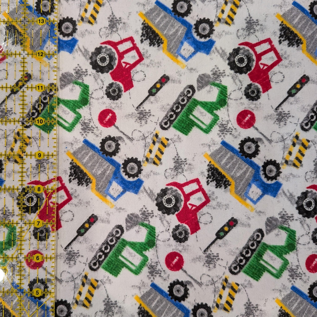 A.E. Nathan ~ CONSTRUCTION EQUIPMENT ~ FLANNEL ~ Gray ~ Sold by the 1/2 Yard