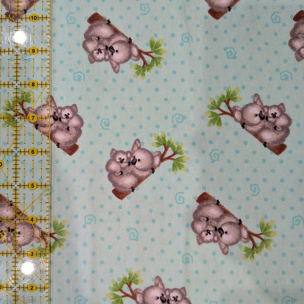 A.E. Nathan ~ KOALA BEARS ~ FLANNEL ~ Pastel Green ~ Sold by the 1/2 Yard