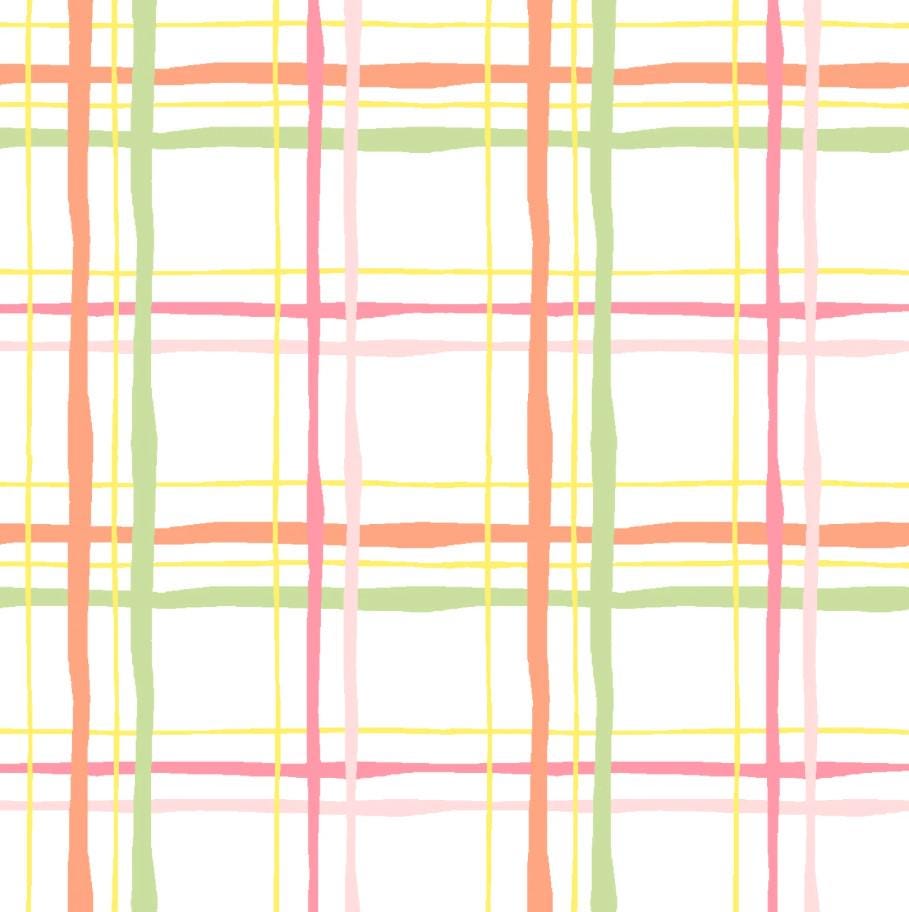 3 Wishes Fabric ~ PLAID WHITE ~ FLANNEL ~ Peach, Green, Pink, and Yellow ~ Sold by the 1/2 Yard