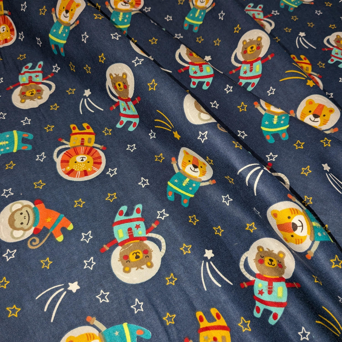 David Textiles ~ SPACE KIDS Toss ~ FLANNEL ~ Blue ~ Sold by the 1/2 Yard