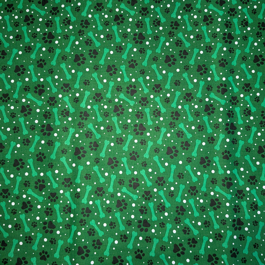 David Textiles ~ PAWS AND BONES (Potpourri of Novelty) ~ Blue, Green, or Pink ~ Sold by the 1/2 Yard