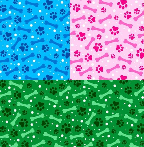 David Textiles ~ PAWS AND BONES (Potpourri of Novelty) ~ Blue, Green, or Pink ~ Sold by the 1/2 Yard