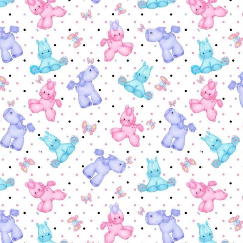 A.E. Nathan ~ PONY and BUTTERFLY ~ FLANNEL ~ White ~ Sold by the 1/2 Yard