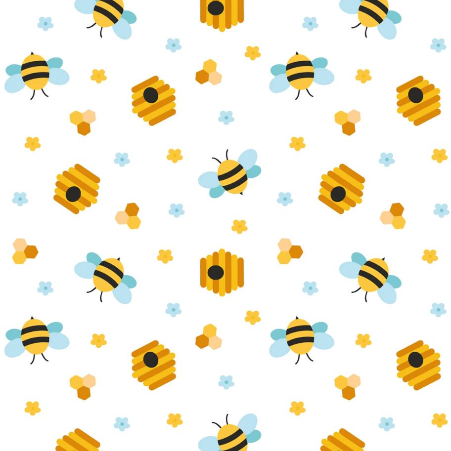 David Textiles ~ BEEHIVE PARTY (Potpourri of Novelty) ~ White ~ Sold by the 1/2 Yard