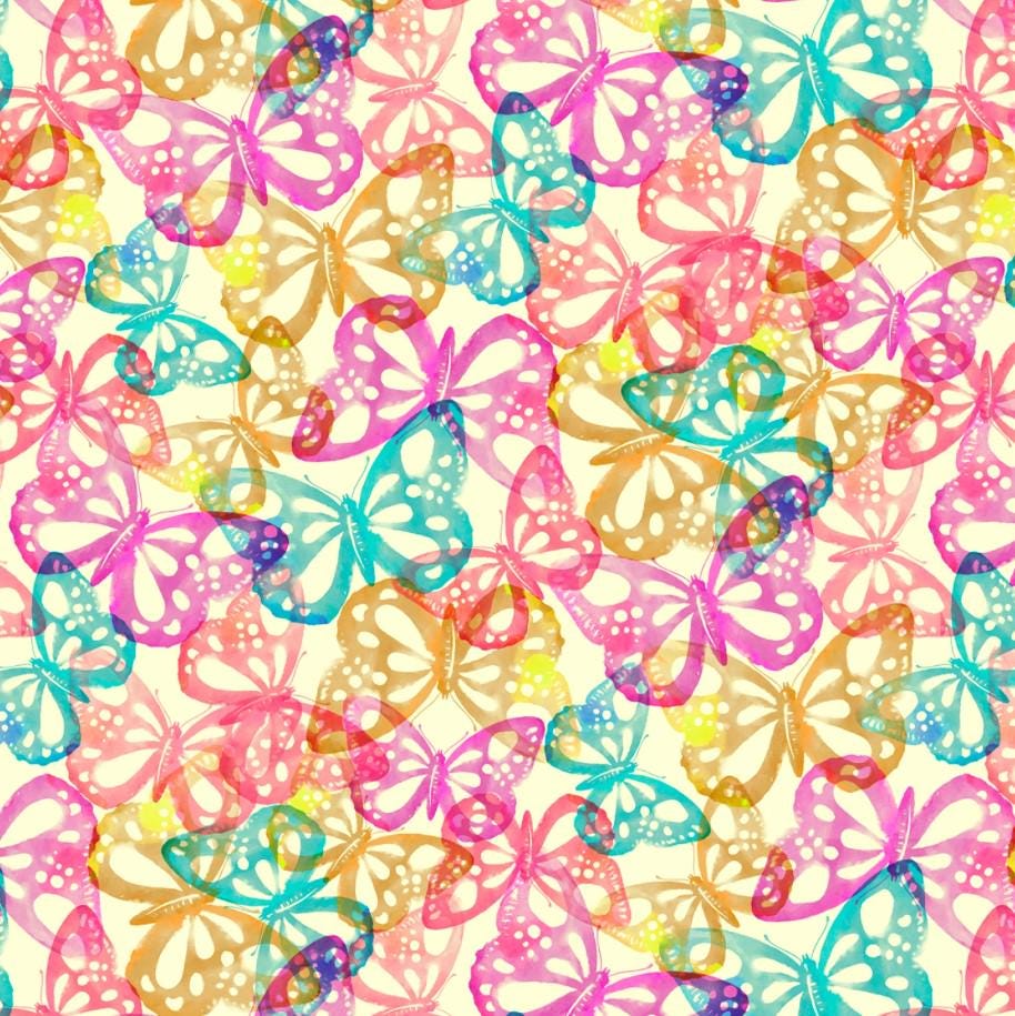 David Textiles ~ BUTTERFLY STAMPS  (Potpourri of Novelty) ~ Multi ~ Sold by the 1/2 Yard