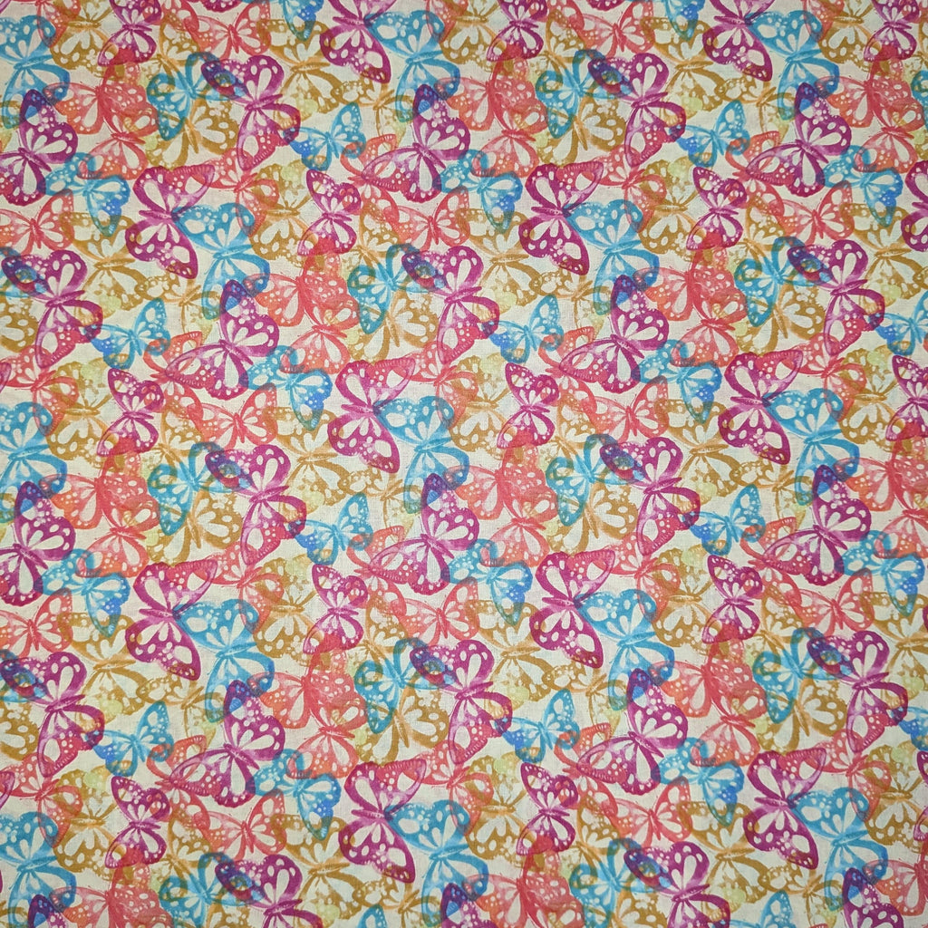 David Textiles ~ BUTTERFLY STAMPS (Potpourri of Novelty) ~ Multi ~ Sold by the 1/2 Yard