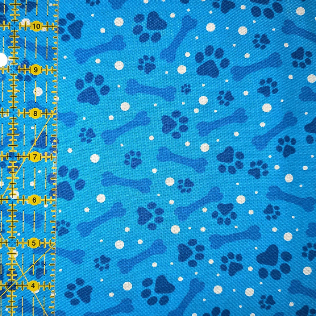 David Textiles ~ PAWS AND BONES (Potpourri of Novelty) ~ Blue, Green, or Pink ~ Sold by the 1/2 Yard