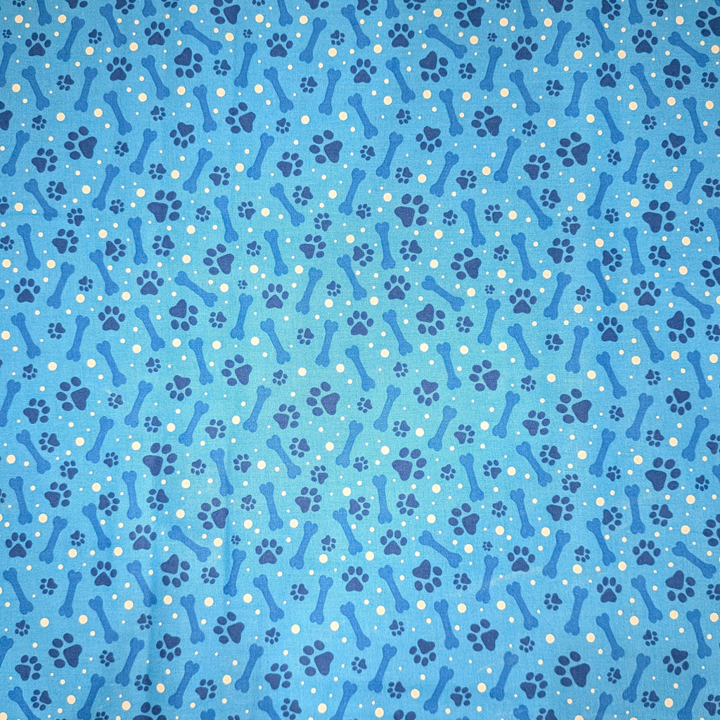 David Textiles ~ PAWS AND BONES (Potpourri of Novelty) ~ Blue, Green, or Pink ~ Sold by the 1/2 Yard