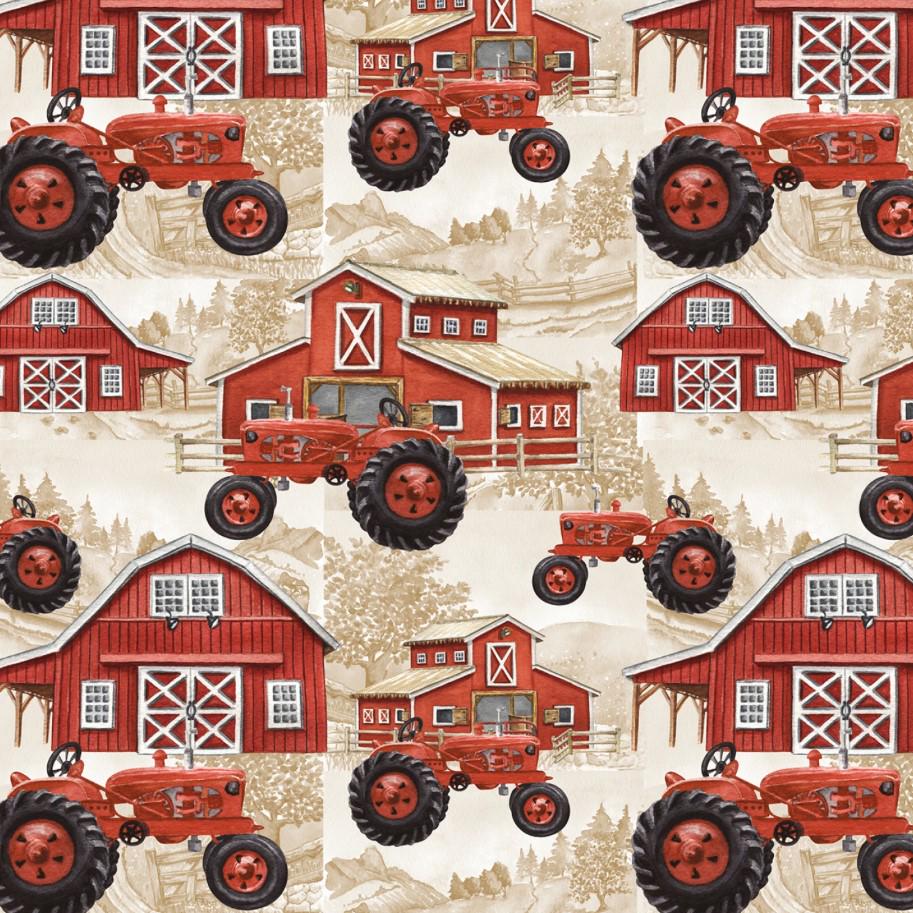 David Textiles ~ FARM TRACTORS (Potpourri of Novelty) ~ Multi ~ Sold by the 1/2 Yard