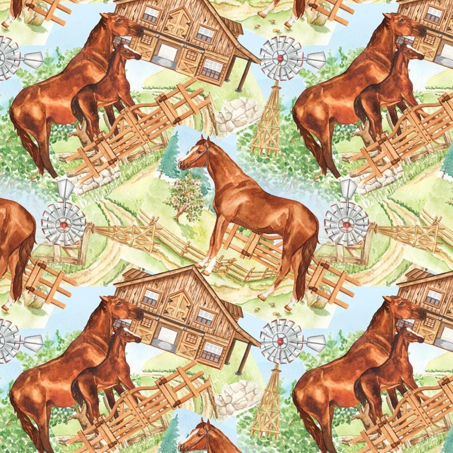 David Textiles ~ FARM HORSE (Potpourri of Novelty) ~ Multi ~ Sold by the 1/2 Yard
