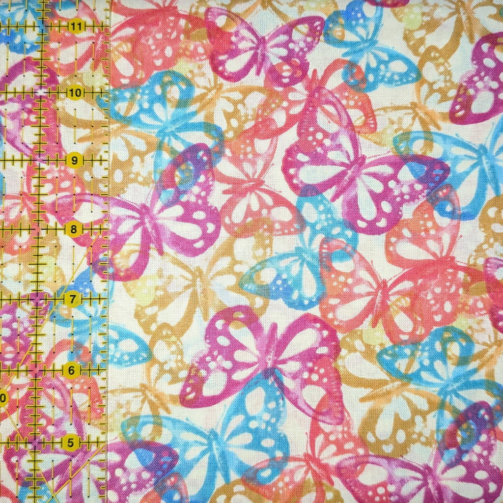 David Textiles ~ BUTTERFLY STAMPS (Potpourri of Novelty) ~ Multi ~ Sold by the 1/2 Yard