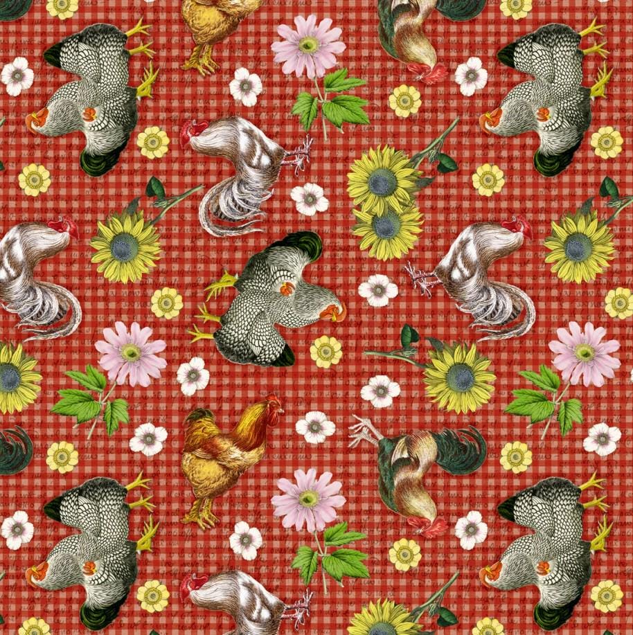 David Textiles ~ FARMHOUSE GINGHAM (Potpourri of Novelty) ~ Red ~ Sold by the 1/2 Yard