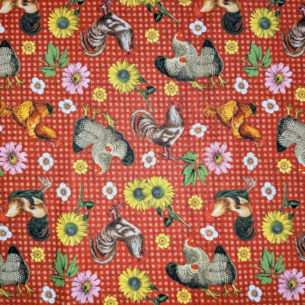 David Textiles ~ FARMHOUSE GINGHAM (Potpourri of Novelty) ~ Red ~ Sold by the 1/2 Yard