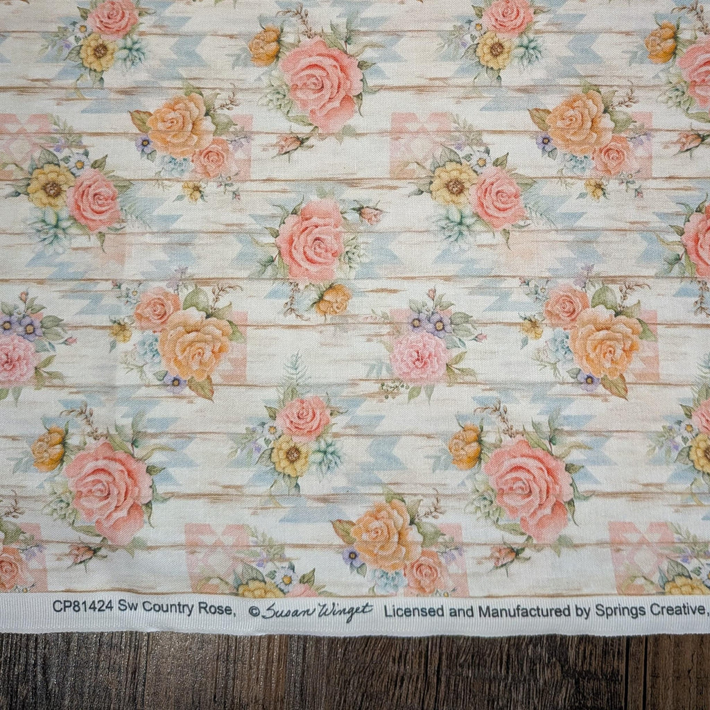 Springs Creative ~ Highland Ranch ~ COUNTRY ROSE ~ (Licensed Print) ~ Blue ~ Sold by the 1/2 Yard