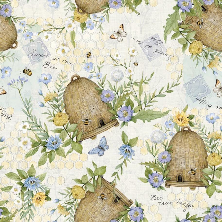 Springs Creative ~ Sweet As Can Bee ~ TOSSED HIVES ~ (Licensed Print) ~ Multi ~ Sold by the 1/2 Yard