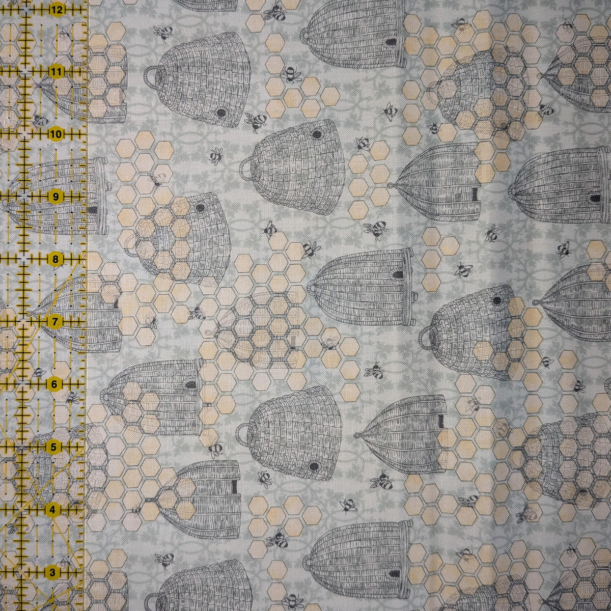 Springs Creative ~ Sweet As Can Bee ~ BEEHIVES and HONEYCOMB ~ (Licensed Print) ~ Gray ~ Sold by the 1/2 Yard