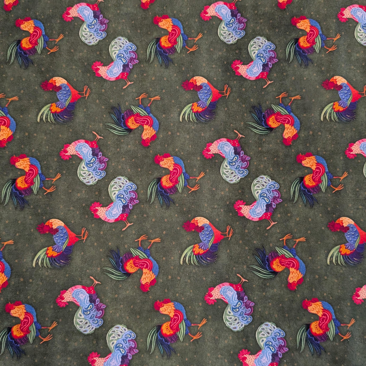 Springs Creative ~ Calico Red ~ ROOSTER TOSS ~ (Licensed Print) ~ Green ~ Sold by the 1/2 Yard