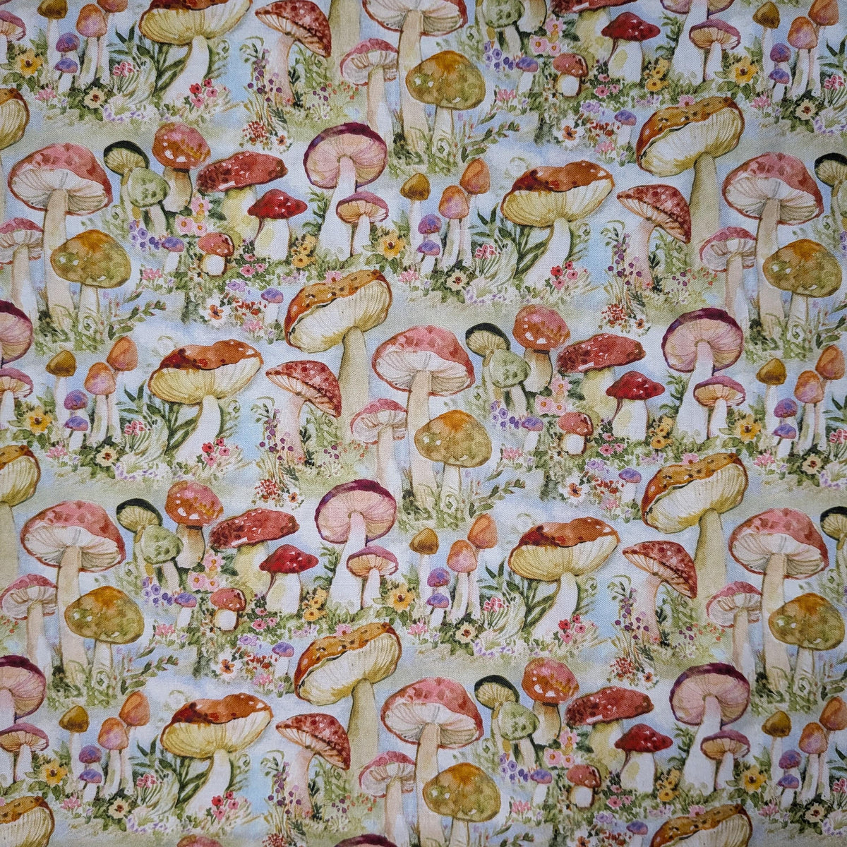 Springs Creative ~ Mushrooms ~ MUSHROOMS PACKED ~ (Licensed Print) ~ Blue ~ Sold by the 1/2 Yard