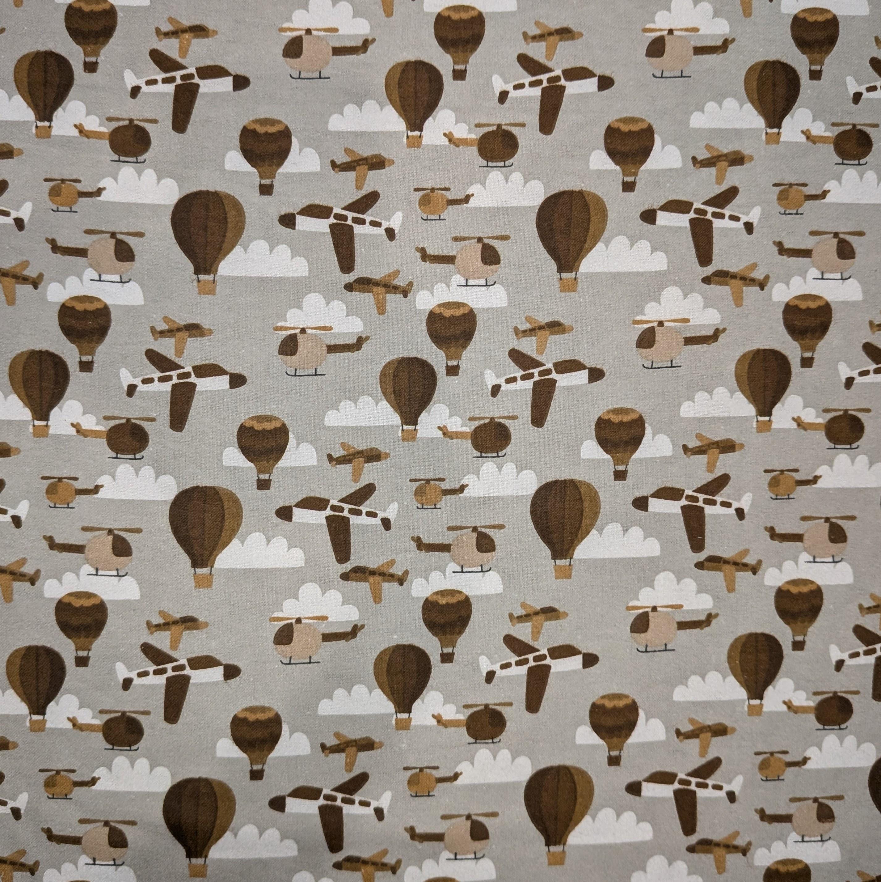 A.E. Nathan ~ AIRPLANES & HELICOPTERS ~ FLANNEL ~ Gray ~ Sold by the 1/2 Yard