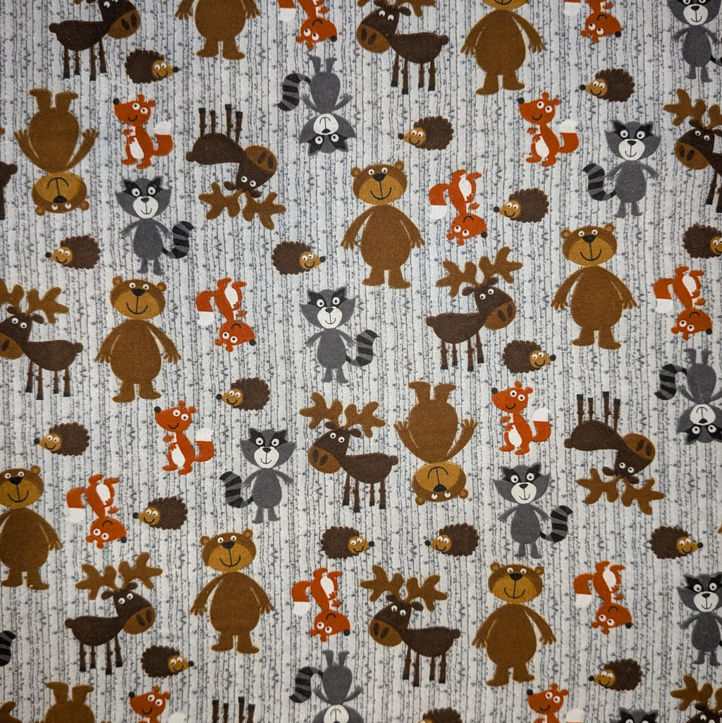 A.E. Nathan ~ WOODLAND ANIMALS ~ FLANNEL ~ Gray ~ Sold by the 1/2 Yard