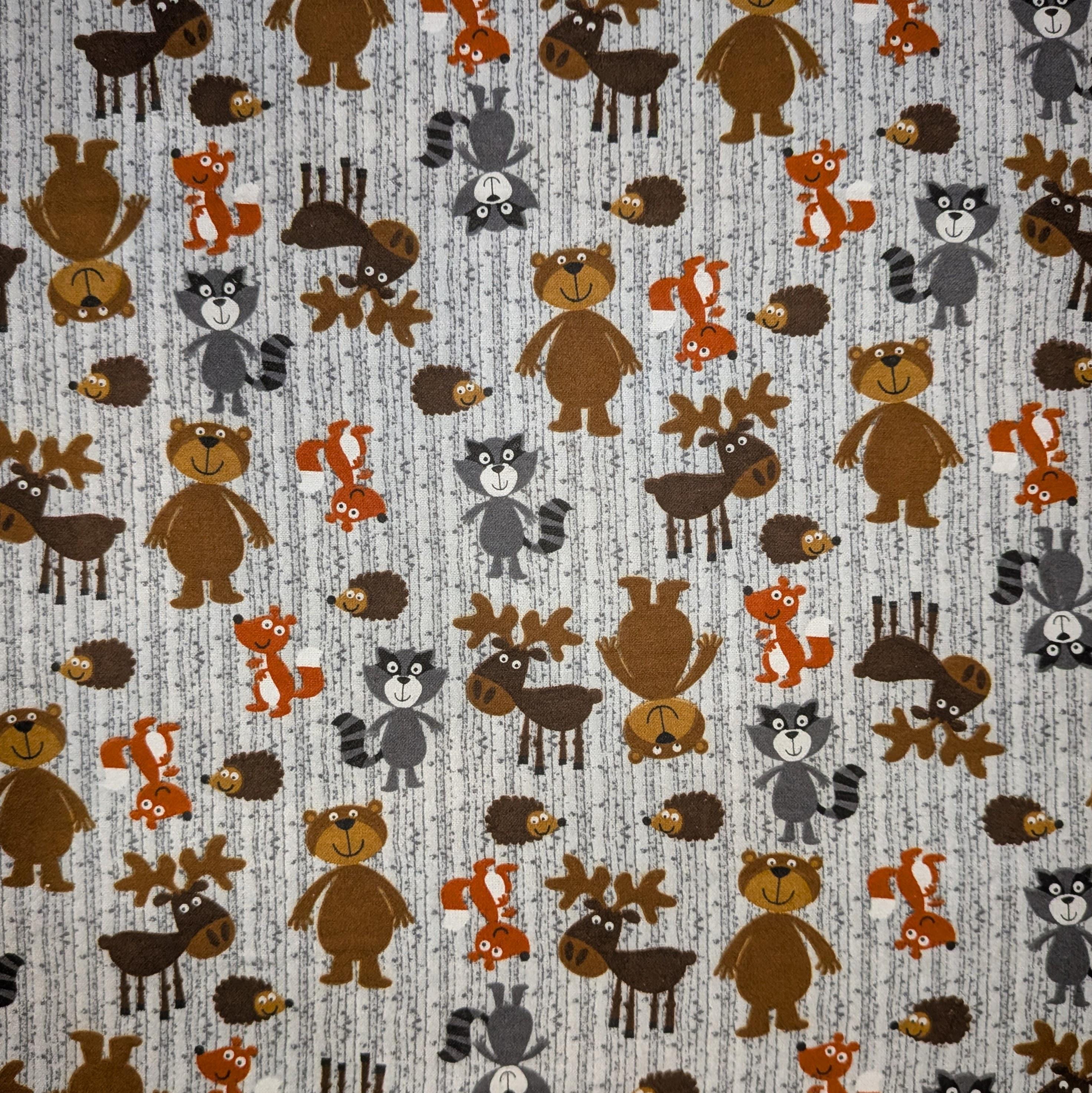 A.E. Nathan ~ WOODLAND ANIMALS ~ FLANNEL ~ Gray ~ Sold by the 1/2 Yard