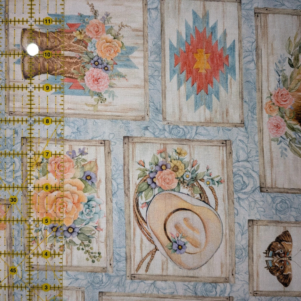 Springs Creative ~ Highland Ranch ~ HIGHLAND PATCH ~ (Licensed Print) ~ Blue ~ Sold by the 1/2 Yard