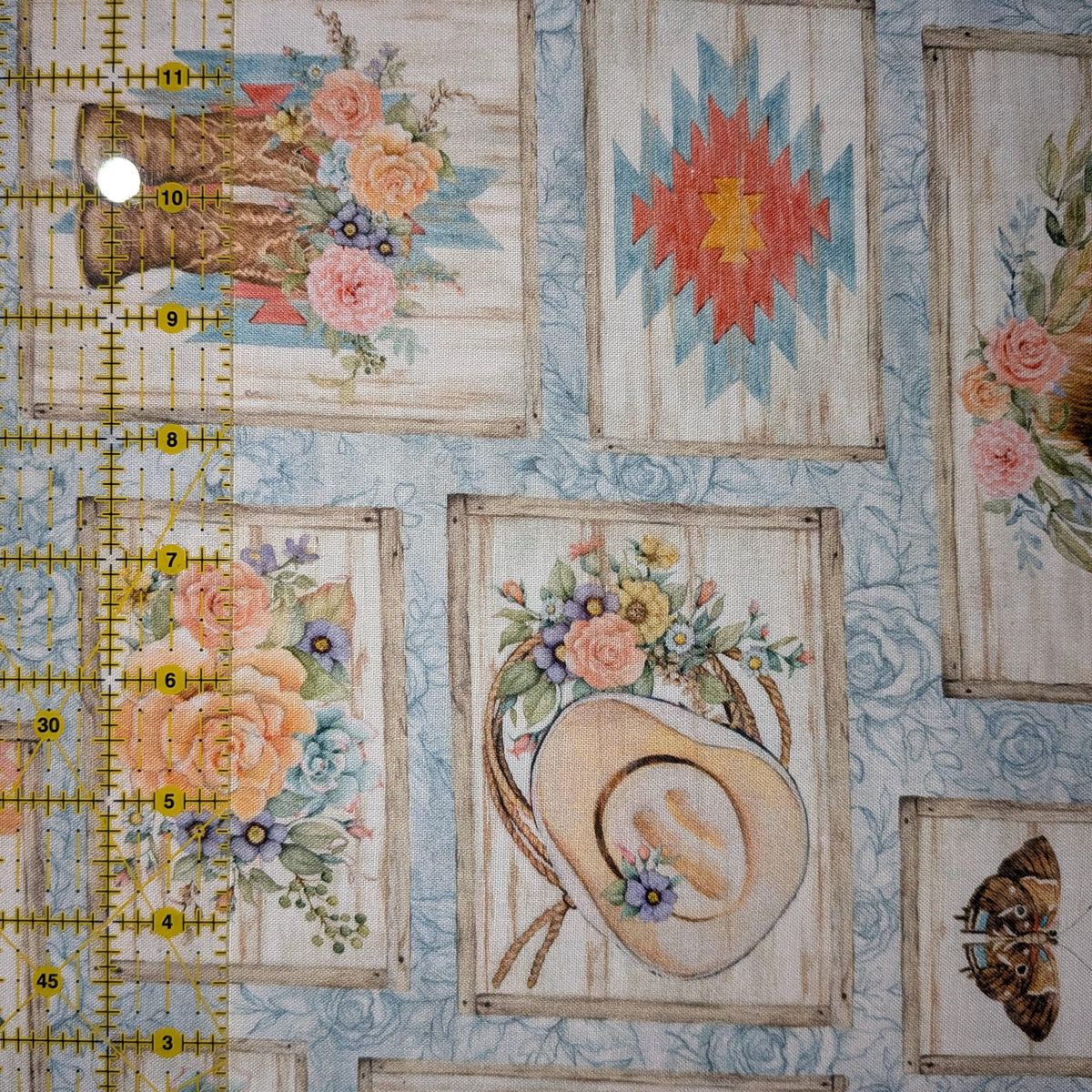 Springs Creative ~ Highland Ranch ~ HIGHLAND PATCH ~ (Licensed Print) ~ Blue ~ Sold by the 1/2 Yard