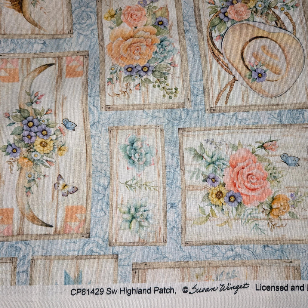 Springs Creative ~ Highland Ranch ~ HIGHLAND PATCH ~ (Licensed Print) ~ Blue ~ Sold by the 1/2 Yard