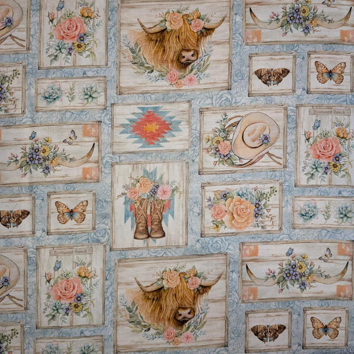 Springs Creative ~ Highland Ranch ~ HIGHLAND PATCH ~ (Licensed Print) ~ Blue ~ Sold by the 1/2 Yard