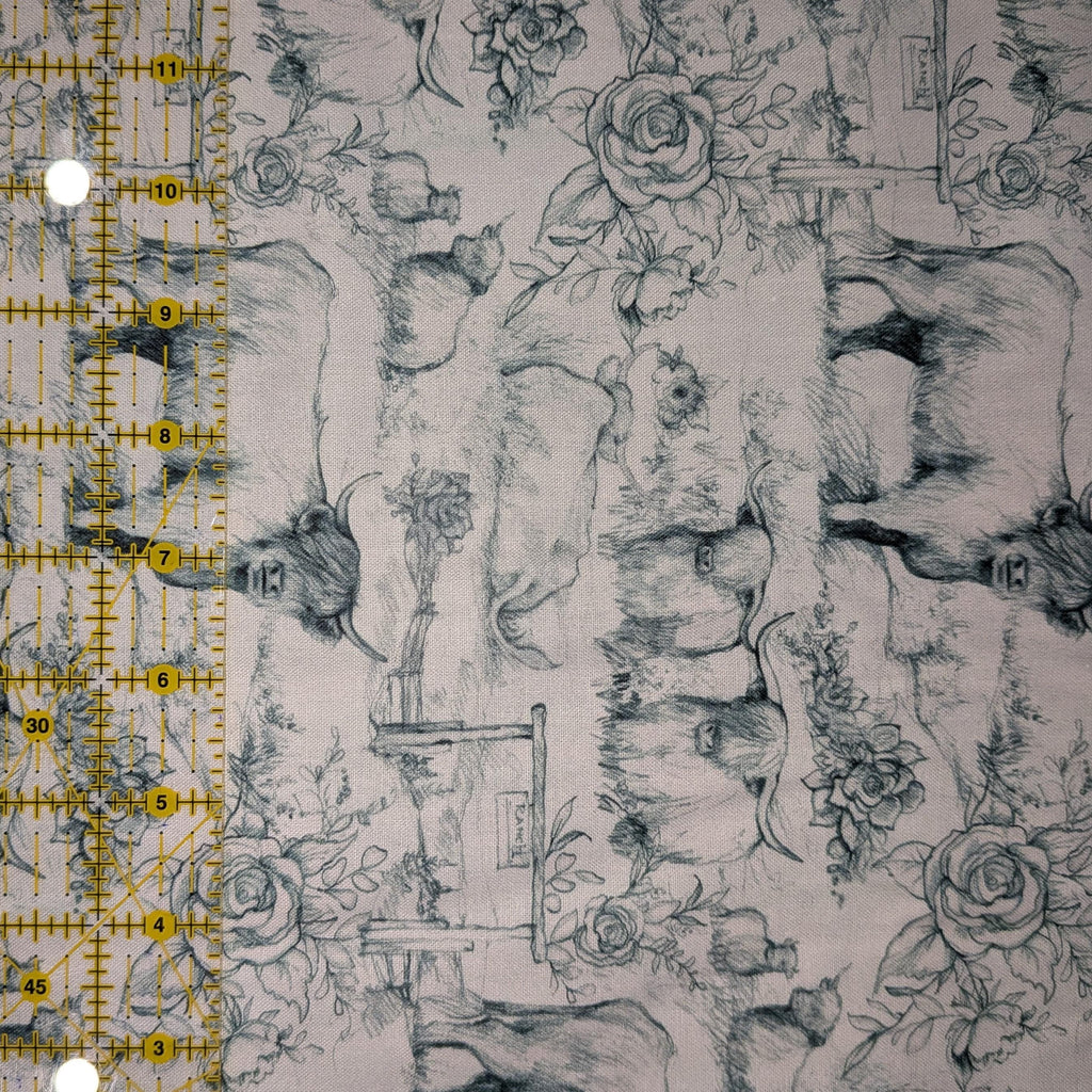Springs Creative ~ Highland Ranch ~ TOILE ~ (Licensed Print) ~ Blue ~ Sold by the 1/2 Yard