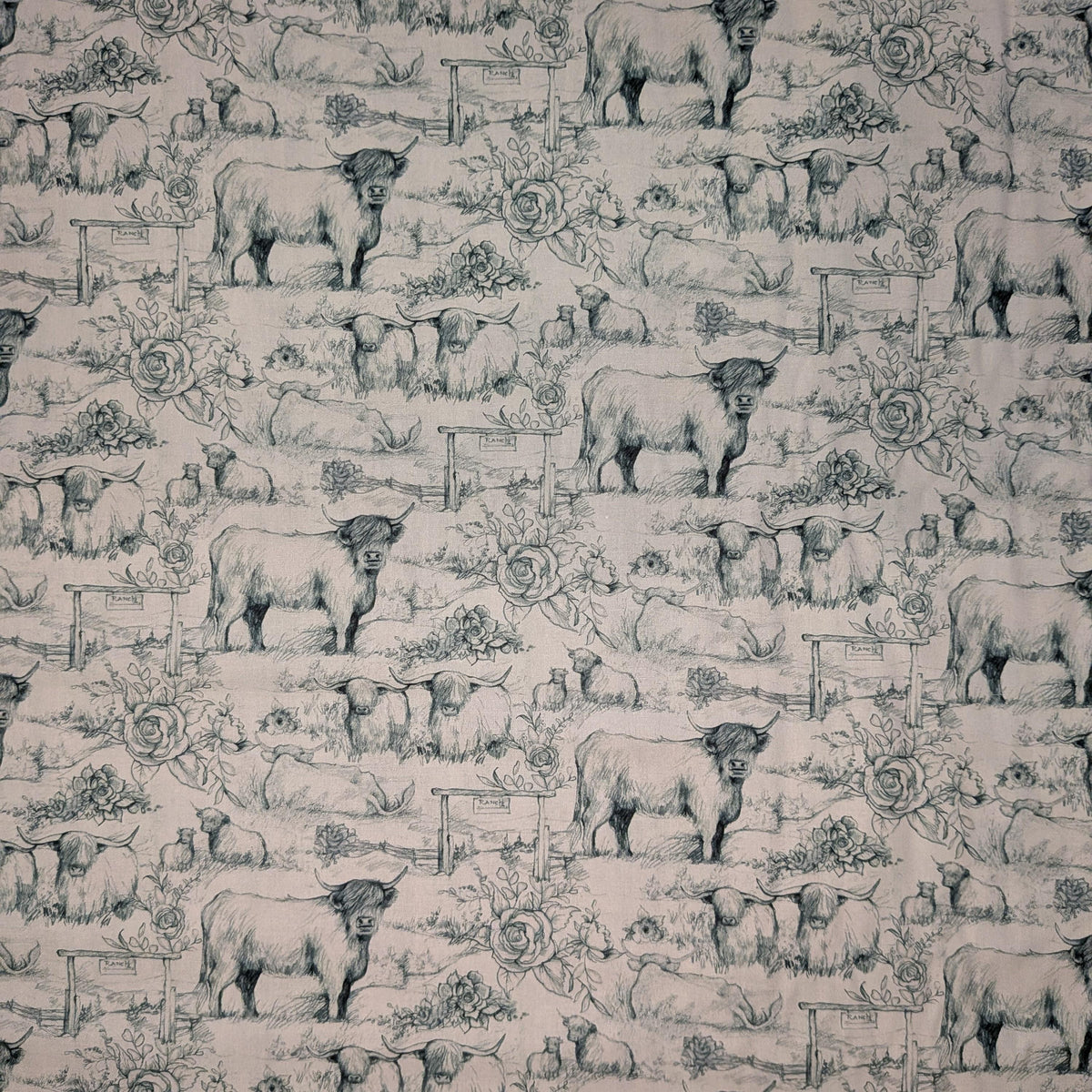 Springs Creative ~ Highland Ranch ~ TOILE ~ (Licensed Print) ~ Blue ~ Sold by the 1/2 Yard