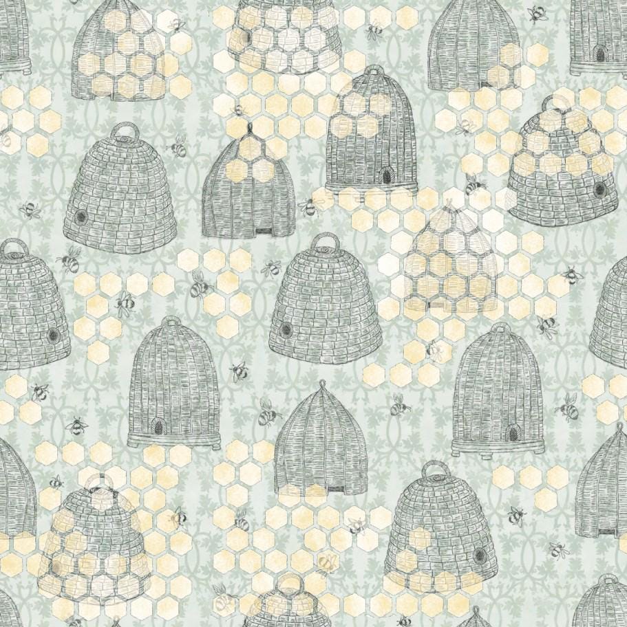 Springs Creative ~ Sweet As Can Bee ~ BEEHIVES and HONEYCOMB ~ (Licensed Print) ~ Gray ~ Sold by the 1/2 Yard