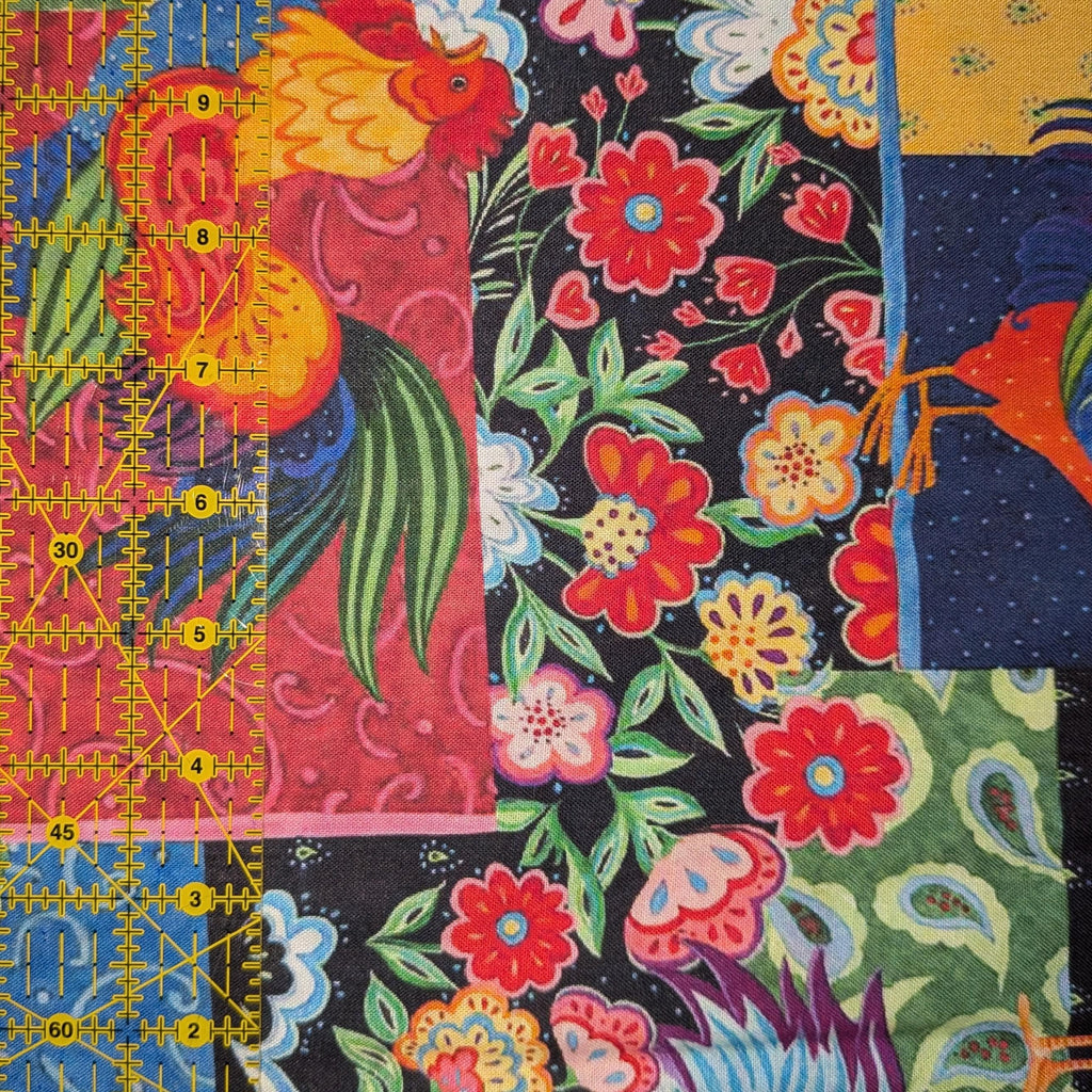 Springs Creative ~ Calico Red ~ ROOSTER PATCH ~ (Licensed Print) ~ Multi ~ Sold by the 1/2 Yard