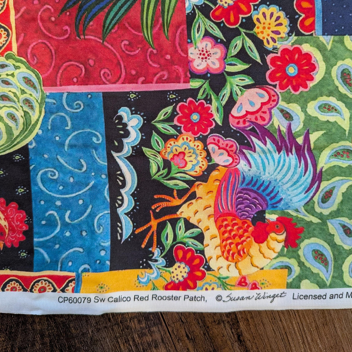 Springs Creative ~ Calico Red ~ ROOSTER PATCH ~ (Licensed Print) ~ Multi ~ Sold by the 1/2 Yard