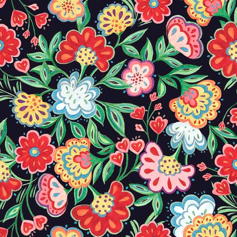 Springs Creative ~ Calico Red ~ FLORAL ~ (Licensed Print) ~ Multi ~ Sold by the 1/2 Yard