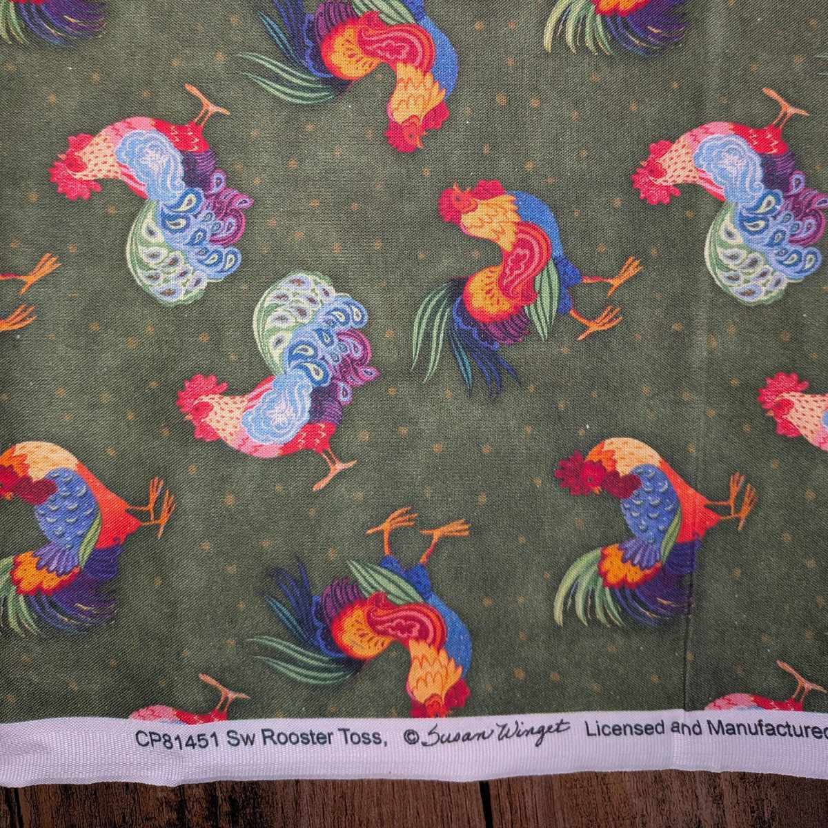 Springs Creative ~ Calico Red ~ ROOSTER TOSS ~ (Licensed Print) ~ Green ~ Sold by the 1/2 Yard
