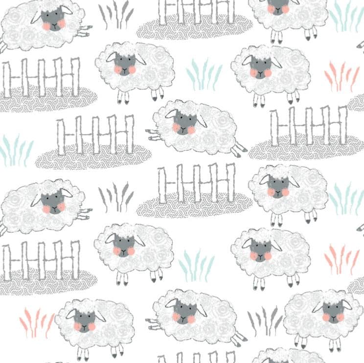 A.E. Nathan ~ WHITE SHEEP ~ FLANNEL ~ White ~ Sold by the 1/2 Yard
