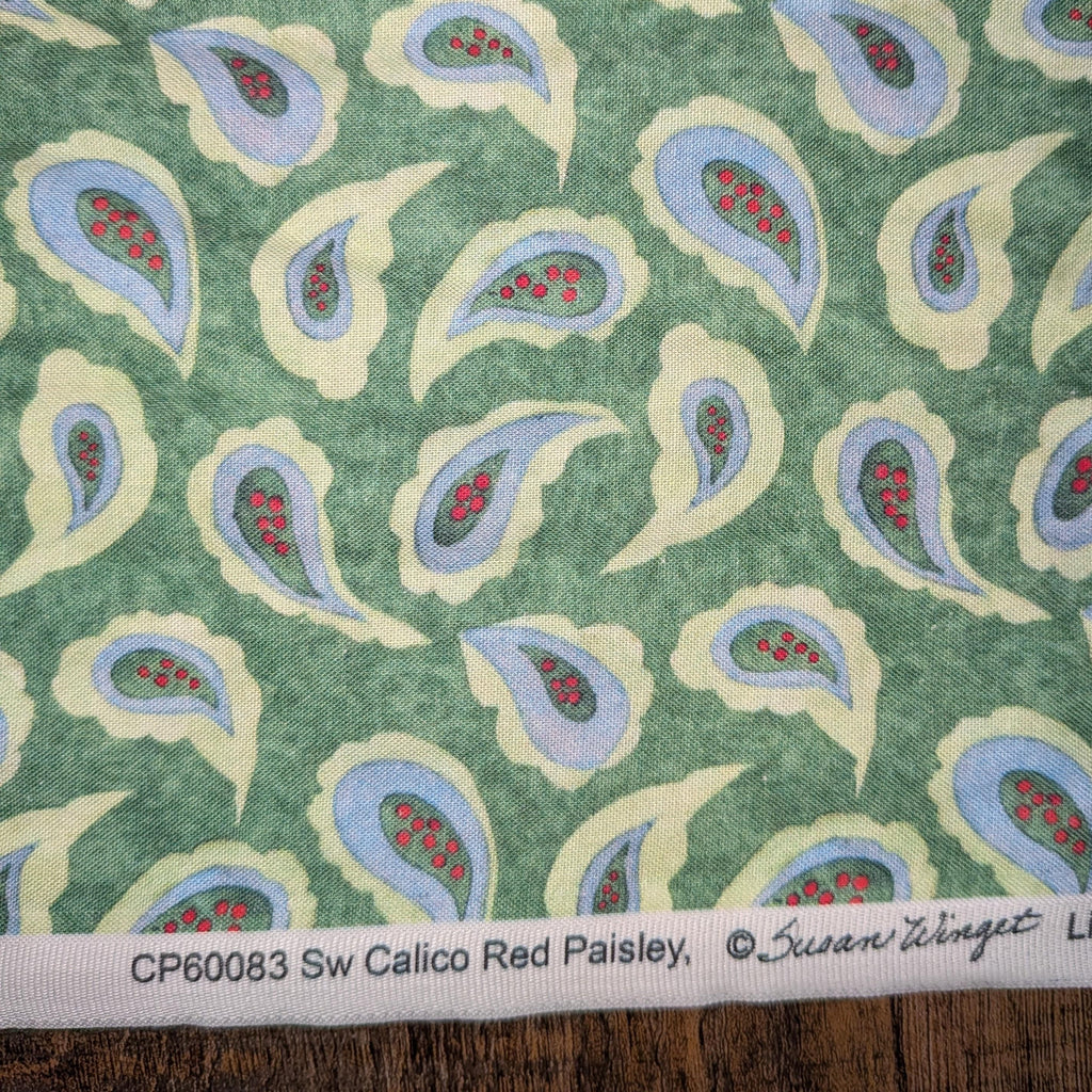 Springs Creative ~ Calico Red ~ PAISLEY ~ (Licensed Print) ~ Green ~ Sold by the 1/2 Yard