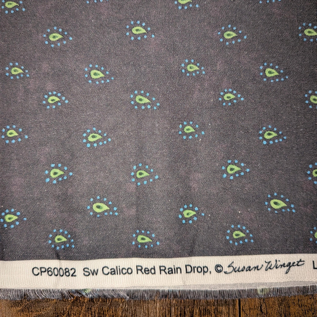 Springs Creative ~ Calico Red ~ RAIN DROP ~ (Licensed Print) ~ Navy ~ Sold by the 1/2 Yard