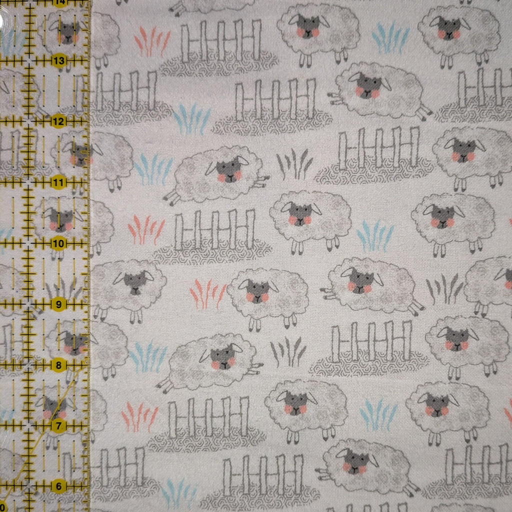 A.E. Nathan ~ WHITE SHEEP ~ FLANNEL ~ White ~ Sold by the 1/2 Yard